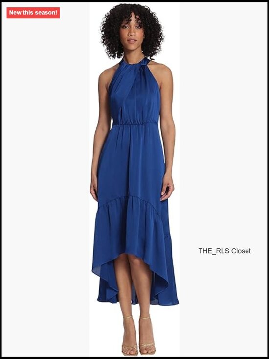 Polyester Halter Neck Dress with Tiered High-Low Skirt and Back Tie